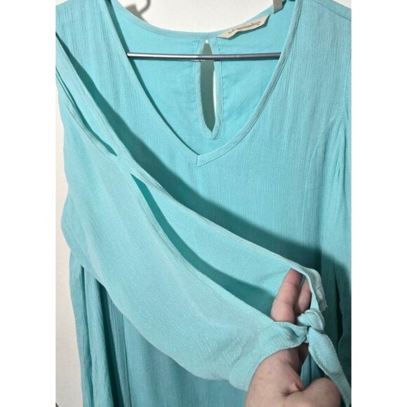 Soft Surroundings Dress M Crepe Blue Coastal Tropical Resort Boho Flowy Popover - Picture 9 of 12